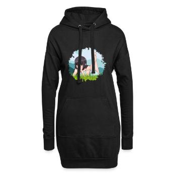 Anime Girl dans l’herbe de la nature avec des montagnes - Sweat-shirt à capuche long Femme - noir - Devant