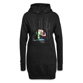 Grenouille heureux avec une partie parapluie rose sous la pluie - Sweat-shirt à capuche long Femme - noir - Devant