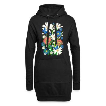 24 Fleurs Papillons Prairie d’Été - Sweat-shirt à capuche long Femme - noir - Devant