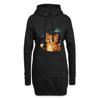 Weltraum Katze mit Alien UFO - Hoodie-Kleid - Schwarz - Vorne