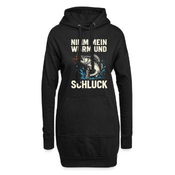 Nimm mein Wurm – Freches Angelmotiv - Hoodie-Kleid - Schwarz - Vorne