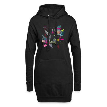 « Oiseau coloré » en rose - Sweat-shirt à capuche long Femme - noir - Devant