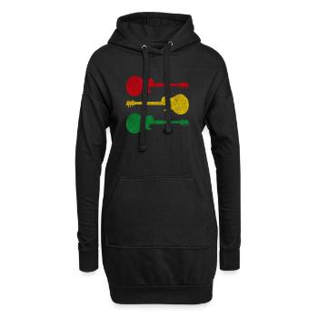 Gitarren mit Reggae Farben im Vintage Grunge Stil - Hoodie-Kleid - Schwarz - Vorne