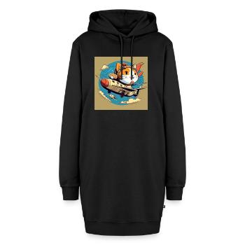 Cartoon fliegende Katze - Hoodie-Kleid - Schwarz - Vorne