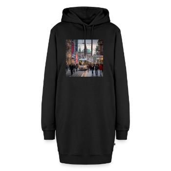 Straße mit Straßenbahn - Hoodie-Kleid - Schwarz - Vorne - AI Model Female 172 light (172cm)