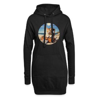 Süße Katze macht Strandurlaub im Sommer am Meer - Hoodie-Kleid - Schwarz - Vorne