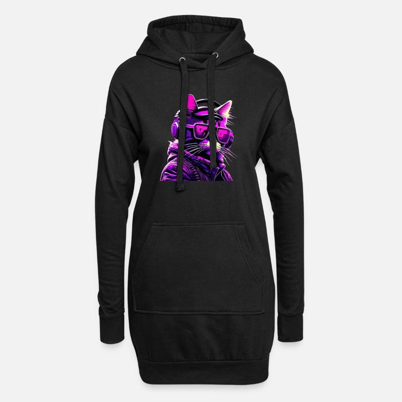 Techno Katze Neon - Hoodie-Kleid - Schwarz