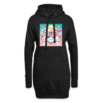 Cartoon Paar - Hoodie-Kleid - Schwarz - Vorne