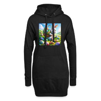 Un joyeux lapin de Pâques sur une prairie verte - Sweat-shirt à capuche long Femme - noir - Devant
