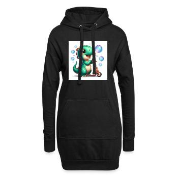 Dino in türkis mit Seifenblasen und Roller - Hoodie-Kleid - Schwarz - Vorne