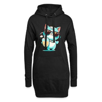 Die lässige Katze - Hoodie-Kleid - Schwarz - Vorne