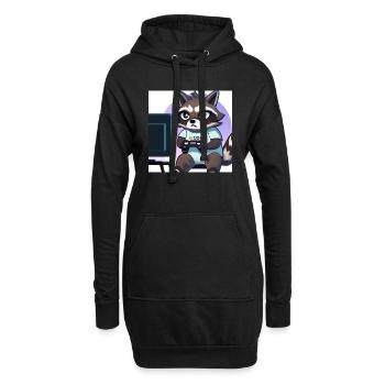 racoon playing computer games - Hoodie-Kleid - Schwarz - Vorne