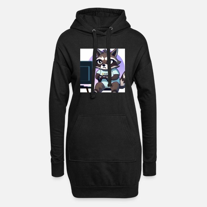 racoon playing computer games - Hoodie-Kleid - Schwarz