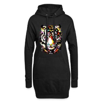 Tiger - Bunter Tiger - Tigazprint - Hoodie-Kleid - Schwarz - Vorne