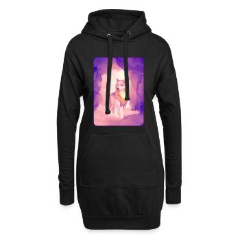 Weißer Wolf in Aquarell 2 (Lila) - Hoodie-Kleid - Schwarz - Vorne