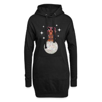 Dachshund Discokugel 80er Jahre Retro Lustig - Hoodie-Kleid - Schwarz - Vorne