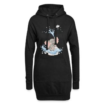 Bébé éléphant Éléphant Éclaboussure d’eau Eau Baignée d’été - Sweat-shirt à capuche long Femme - noir - Devant