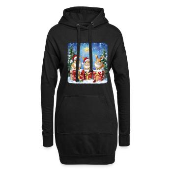 Lustige Weihnachtshasen mit Weihnachtsmannmütze - Hoodie-Kleid - Schwarz - Vorne