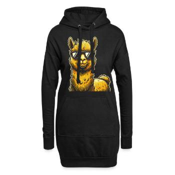 Funny Llama Alpaca with Sunglasses Comic Art - Hoodie Dress - black - Front