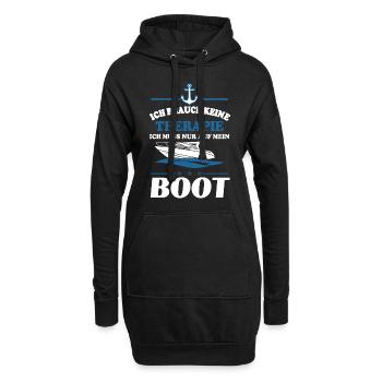 Ich brauche keine Therapie ich muss aufs Boot - Hoodie-Kleid - Schwarz - Vorne