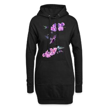 Colibris volant entre les orchidées - Sweat-shirt à capuche long Femme - noir - Devant