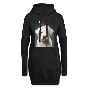 Chiot blanc noël - Sweat-shirt à capuche long Femme - noir - Devant