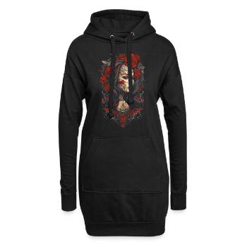 Frauen und Rosen - Hoodie-Kleid - Schwarz - Vorne