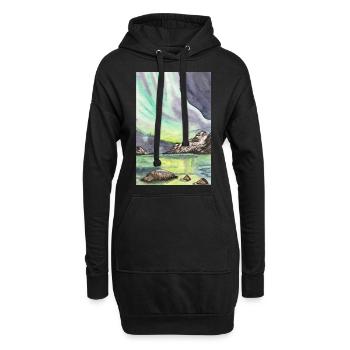 Norvège Aurores boréales Nuit Scandinavie Lofoten - Sweat-shirt à capuche long Femme - noir - Devant