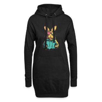 Lapin avec des lunettes de soleil vintage - Sweat-shirt à capuche long Femme - noir - Devant