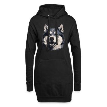 Husky Chien de traîneau Husky Head - Sweat-shirt à capuche long Femme - noir - Devant