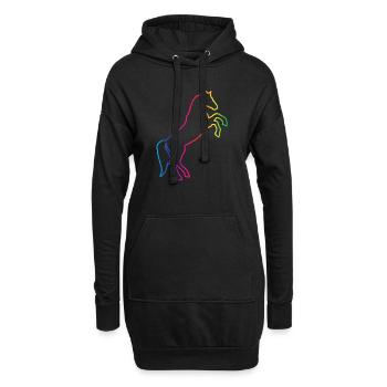 Regenbogen Pferd / Pony - Hoodie-Kleid - Schwarz - Vorne