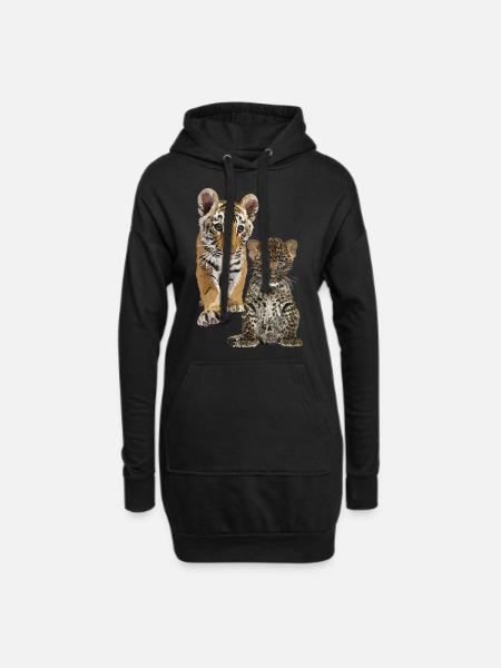 Leopard und Tiger - Hoodie-Kleid - Schwarz