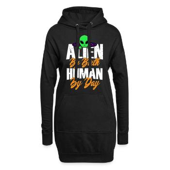 Alien by Birth, Human by Day, Humor, Fun, Spaß, - Hoodie-Kleid - Schwarz - Vorne