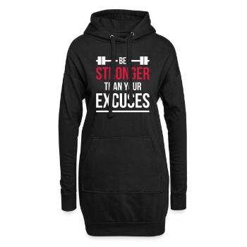 Stronger than excuses Fitness Gym Clothing Spruch - Hoodie-Kleid - Schwarz - Vorne