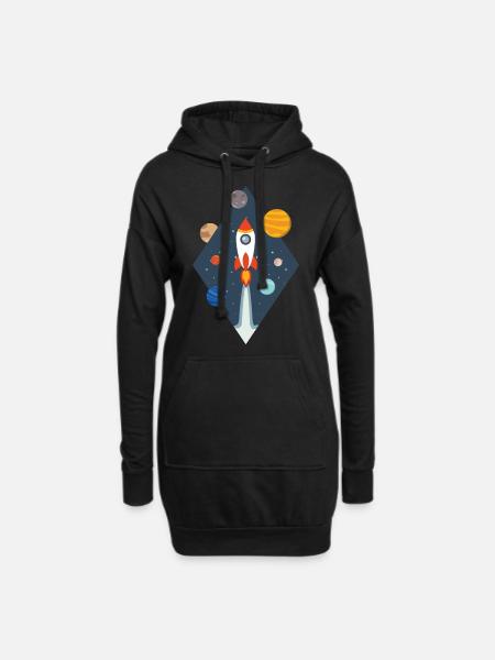 Rakete - Galaxie Weltall Raumfahrt Astronaut - Hoodie-Kleid - Schwarz