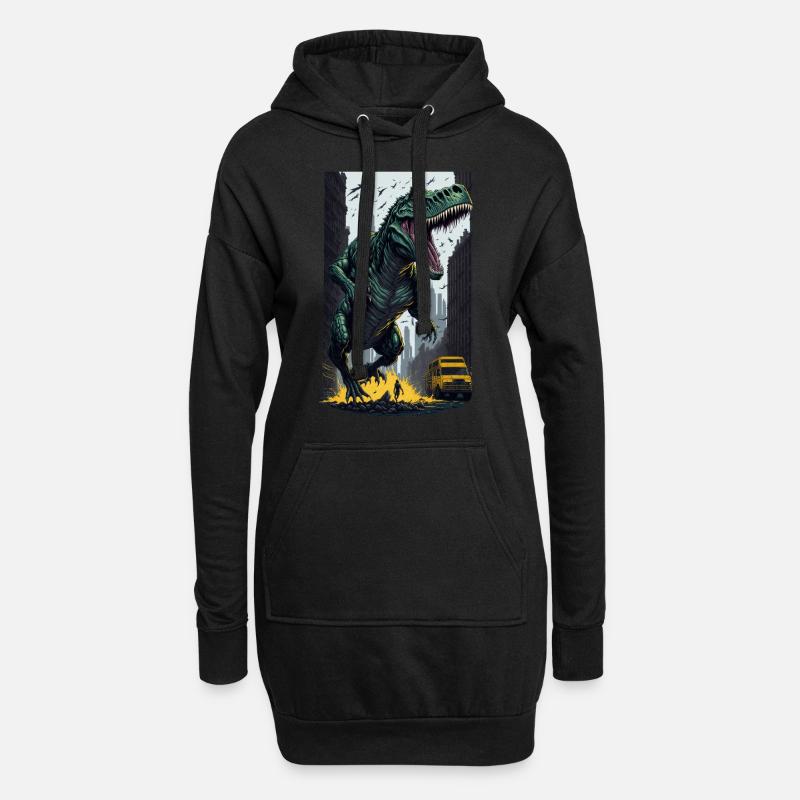 T Rex - Hoodie-Kleid - Schwarz