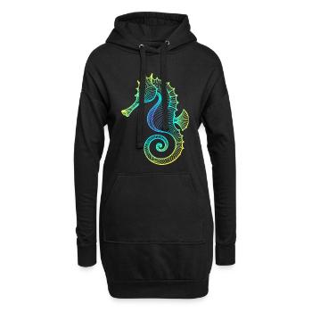 Hippocampe dégradé bleu jaune vert tribal - Sweat-shirt à capuche long Femme - noir - Devant