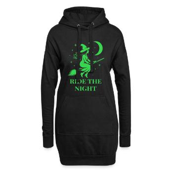 Halloween Hexe reitet durch die Nacht mit Mond - Hoodie-Kleid - Schwarz - Vorne