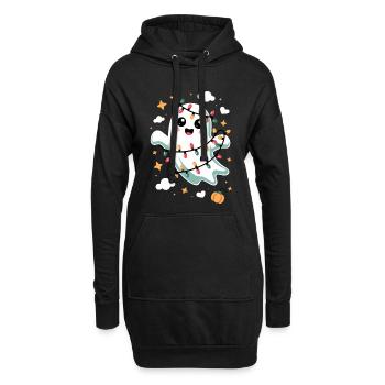 Doux fantôme avec des lumières de Noël - Sweat-shirt à capuche long Femme - noir - Devant