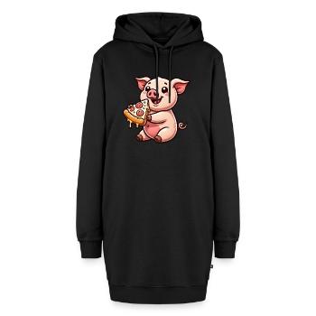 Schwein Cartoon Farmer Pizza Pizzaliebhaber - Hoodie-Kleid - Schwarz - Vorne