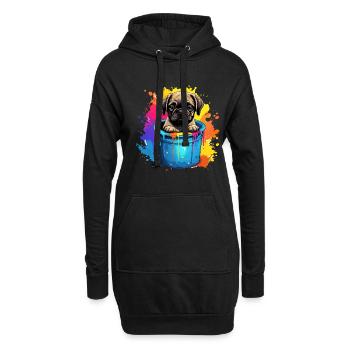 Mops Niedlicher Hund Farbeimer - Hoodie-Kleid - Schwarz - Vorne