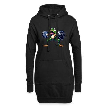 Frosch Kröte Workout Hanteltraining Lustig - Hoodie-Kleid - Schwarz - Vorne