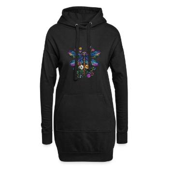 Libellule Et Fleurs Aquarelle Nature Motif - Sweat-shirt à capuche long Femme - noir - Devant