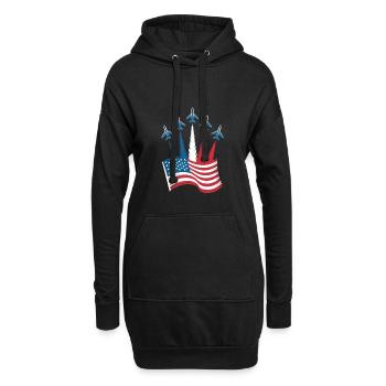 Patriotic US flag with jet aircraft - Hoodie Dress - black - Front