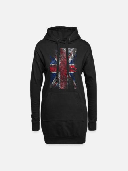 union jack - used look - Hoodie-Kleid - Schwarz