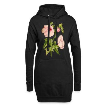 Hibiskus, botanische Illustration im Vintage-Stil - Hoodie-Kleid - Schwarz - Vorne