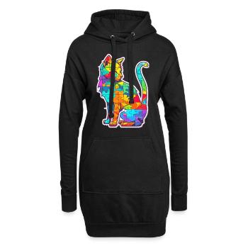 Soutien sensibilisation à l'autisme chat coloré - Sweat-shirt à capuche long Femme - noir - Devant