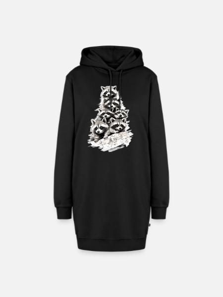 Waschbären - Hoodie-Kleid - Schwarz