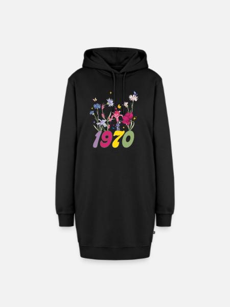 Geburtsjahr 1970 Wildblumen - Hoodie-Kleid - Schwarz