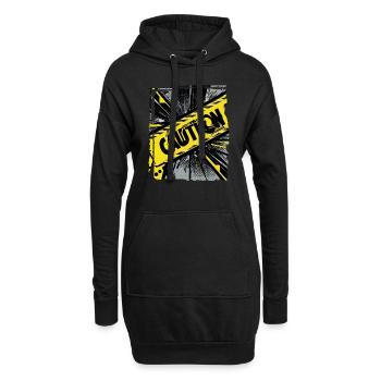 Drôle Tendance Noir Jaune Avertissement Ruban Avertissement - Sweat-shirt à capuche long Femme - noir - Devant